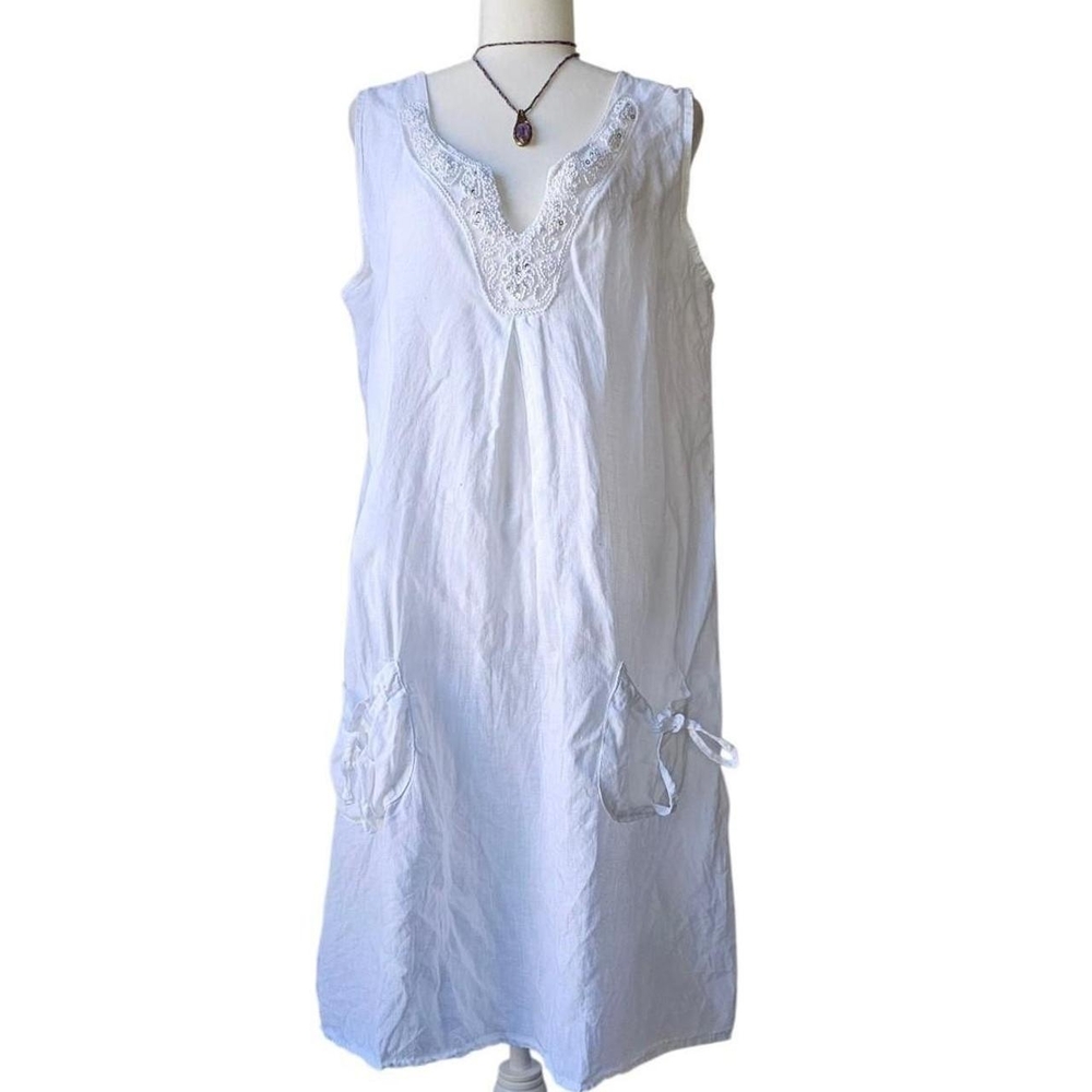 Euro Italian Linen White Midi Dress